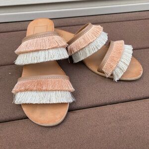 Dolce Vita Cream and Orange Fringe Sandals